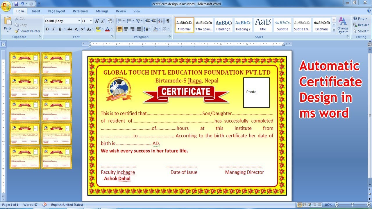 Automatic Certificate design using ms word 2019 | how to make certificate design in ms word