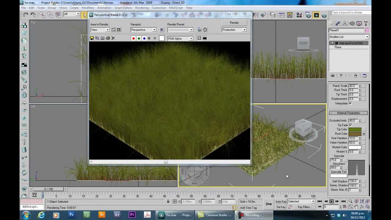 Como crear pasto con Hair and Fur, 3ds.