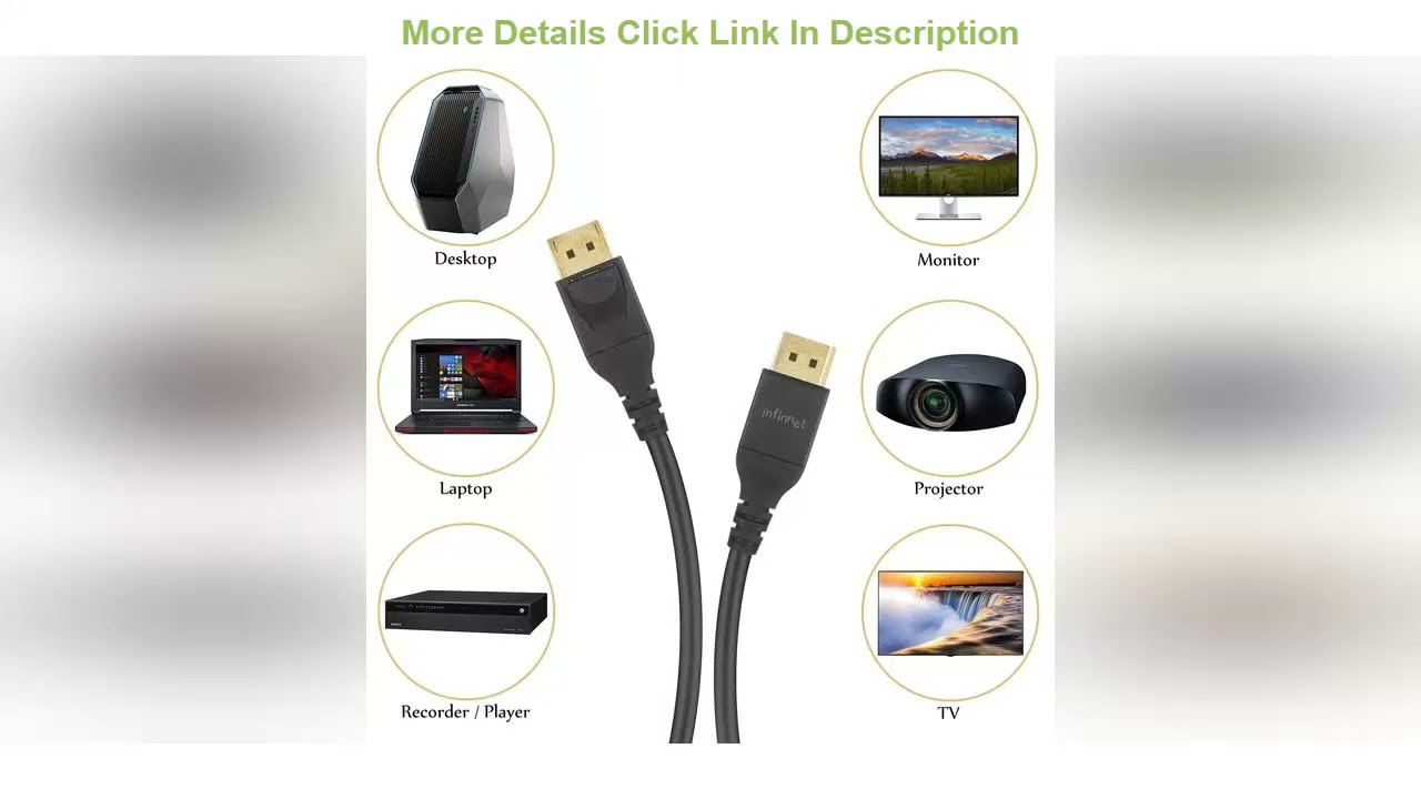 ✓ Infinnet DisplayPort 1.4 Cable 8K 60Hz, 4K 144Hz, 4K 120Hz, 2K 280Hz 240Hz, 1080p 360Hz DisplayPo