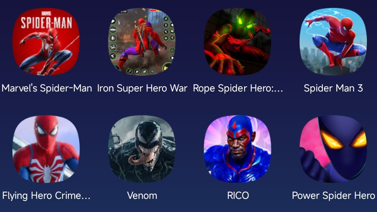 Marvel's Spider-Man,Iron Super Hero war,Spider Man 3,Venom,Power Spider Hero,Spider Flying HeroCrime