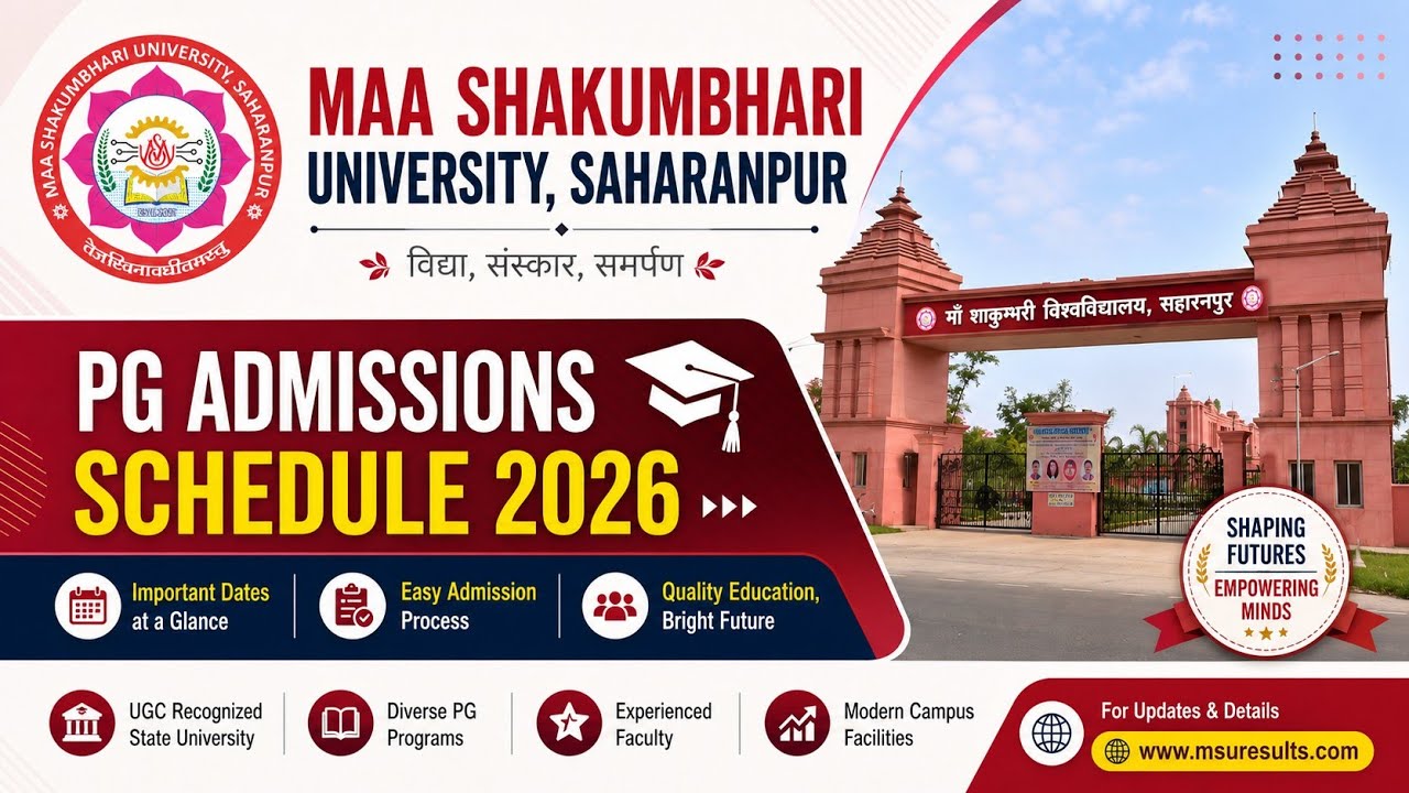 MSU | Maa Shakumbhari University, Saharanpur PG Admission Schedule and Process Full Details