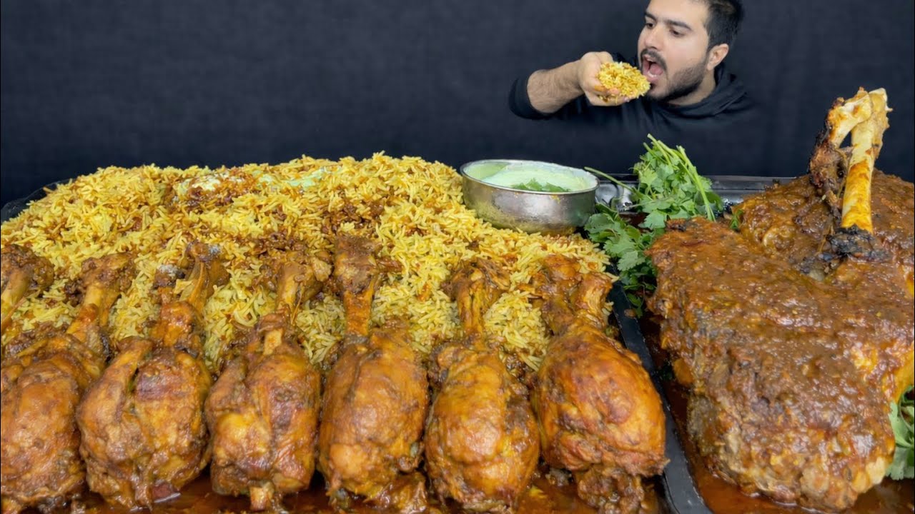 ASMR; Eating Spicy Chicken Legs Curry   Spicy Mutton Legs Curry With Masala Rice Extra Gravy Mukbang