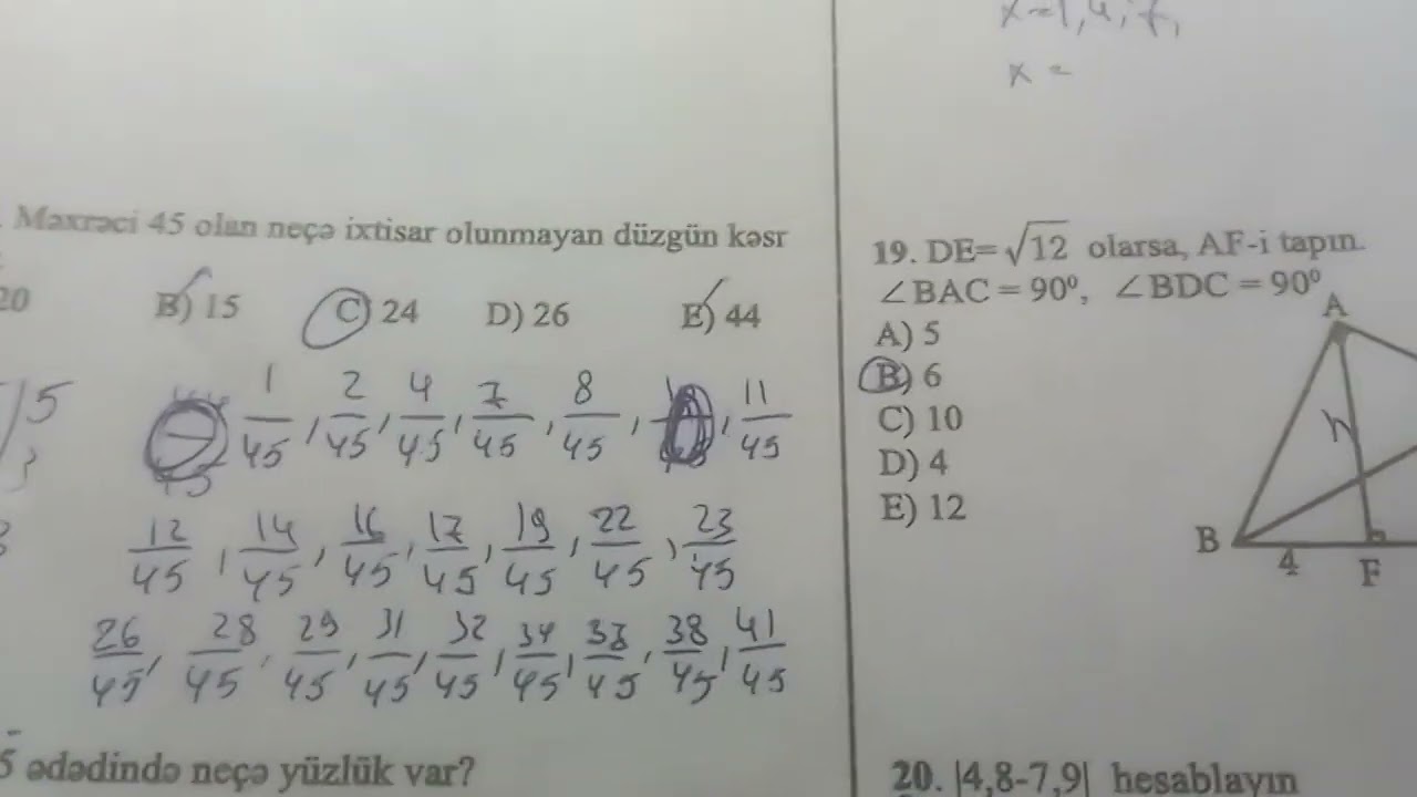 UĞUR KURSLARI.26.11.2023. BLOK-2. 11-ci sinif Riyaziyyat suallarının izahı.