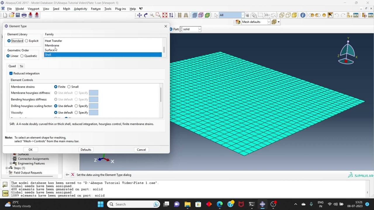 Plate Under Tension using Conventional Shell-FEA (Abaqus for begginers)