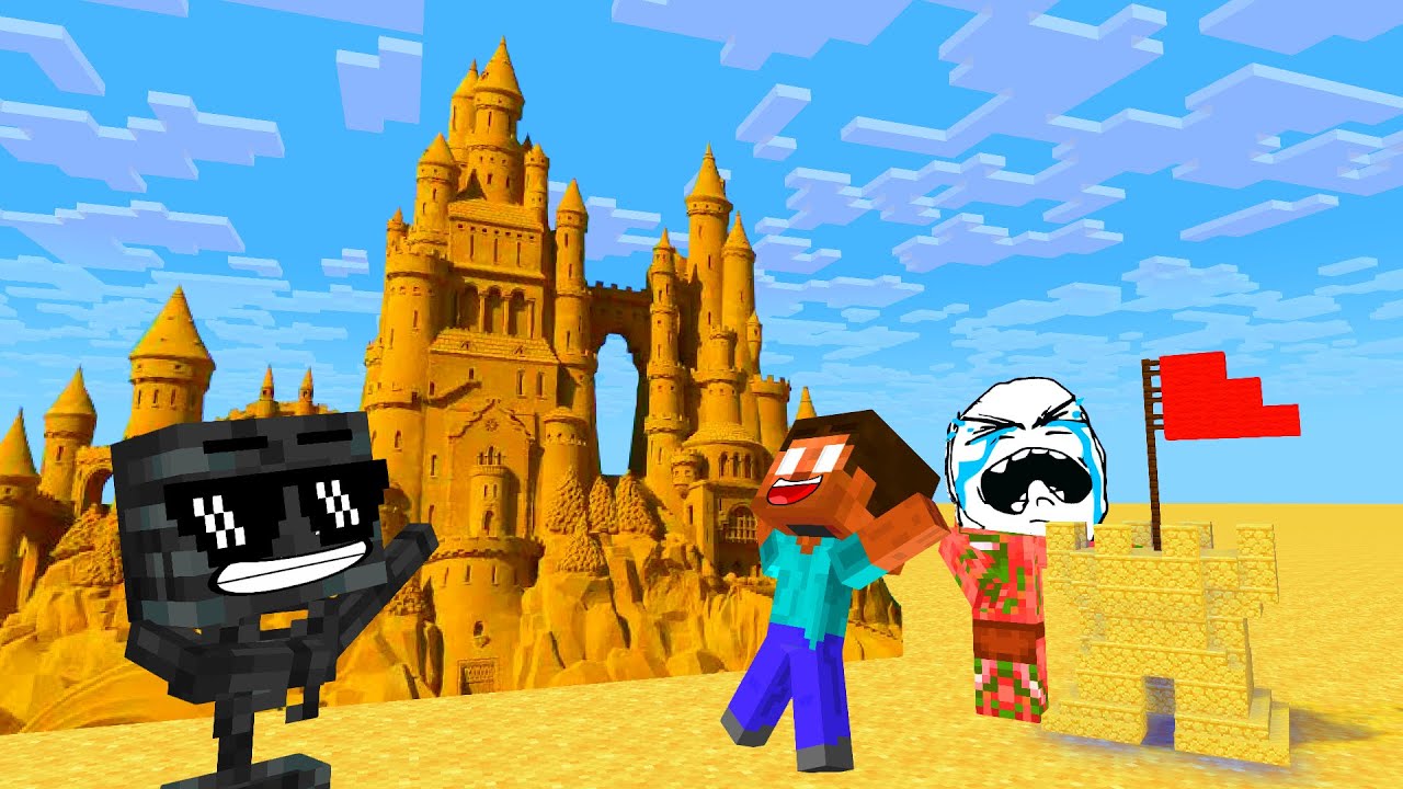 Minecraft Mobs : SAND CASTLE BUILDING CHALLENGE (Minecraft Animation Parody)