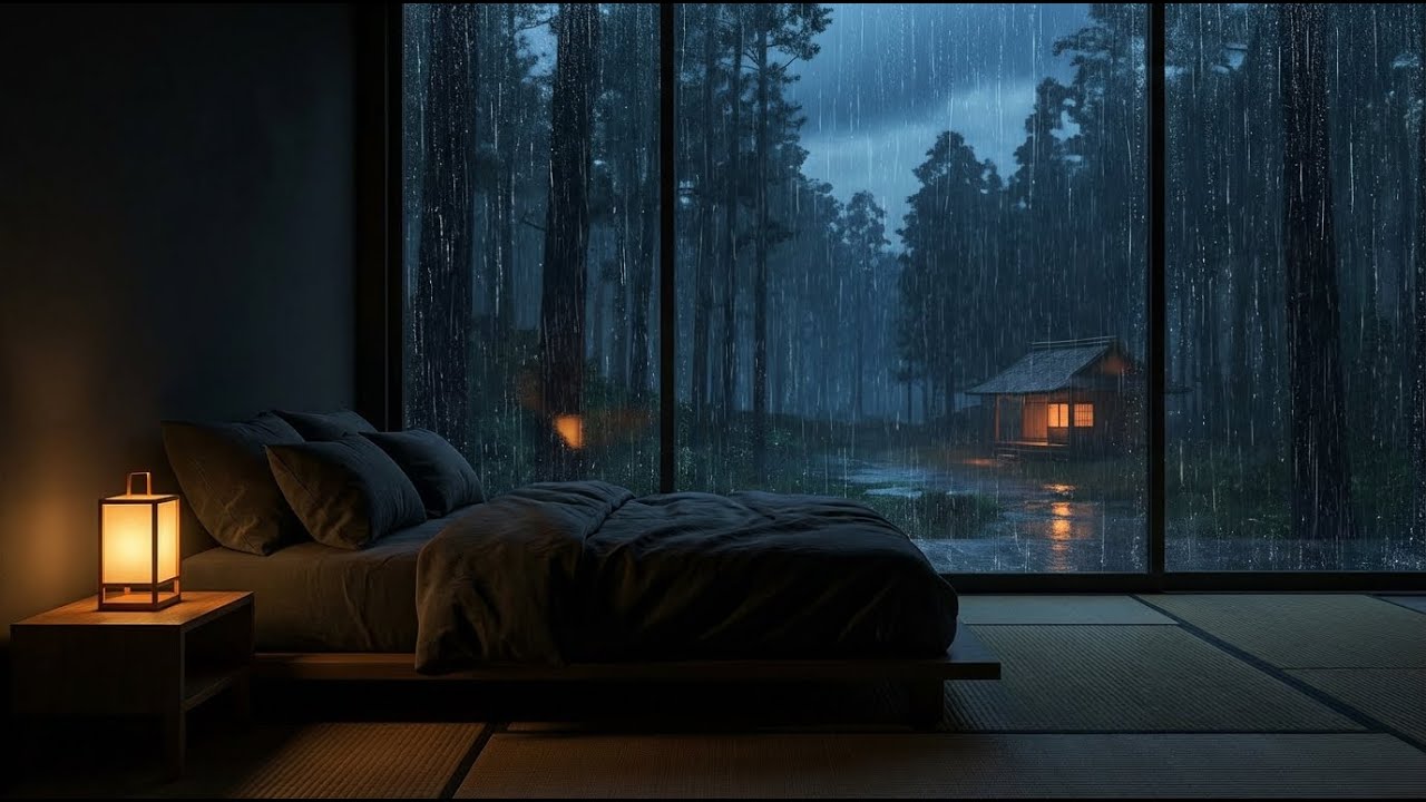 [Natural] Rain Sounds & Felt Piano in Dark Forest Window for Instant Anxiety Calm and Rest 💤🌧️