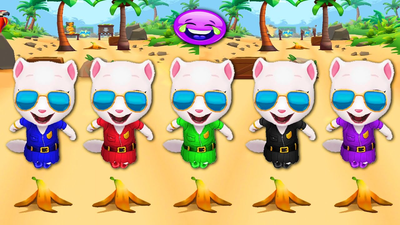 TALKING TOM GOLD RUN - AGENT ANGELA COLORS REACTION BANANA FALLS/SLIPS FUNNY FAIL
