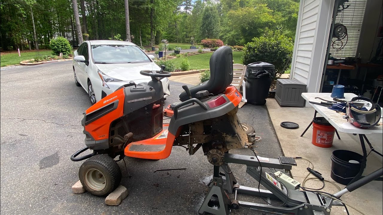 Husqvarna LGT2654 fix no power fwd/rev and drive belt comes off rear trans pulley over and over.