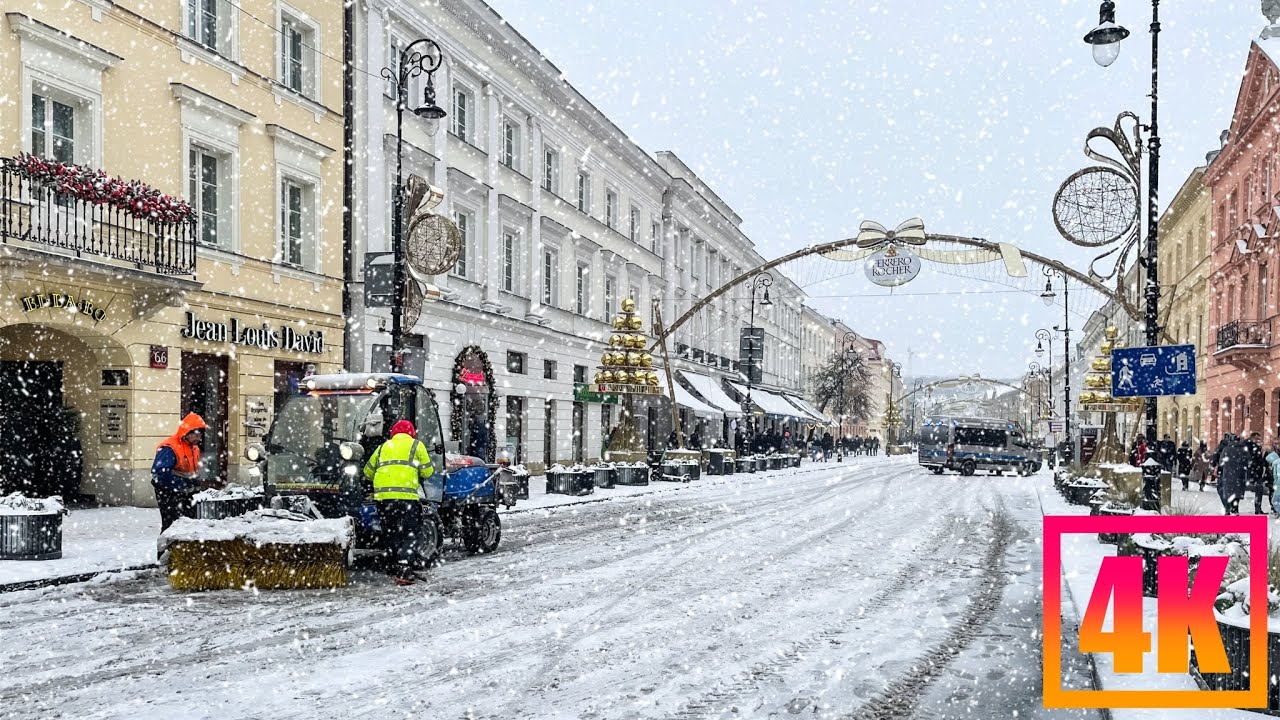 Warsaw Snow Walk - Snow Warsaw 2022, Warsaw Winter 4K, City Walking Tour 4K [Poland]