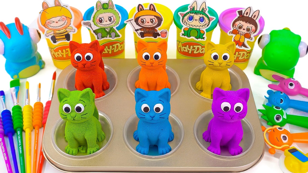 How to make Meow Meow Kinetic Sand with Color Tray 🐱 Glitter PlayDoh Cat 🌈 Kinetic Sand ASMR