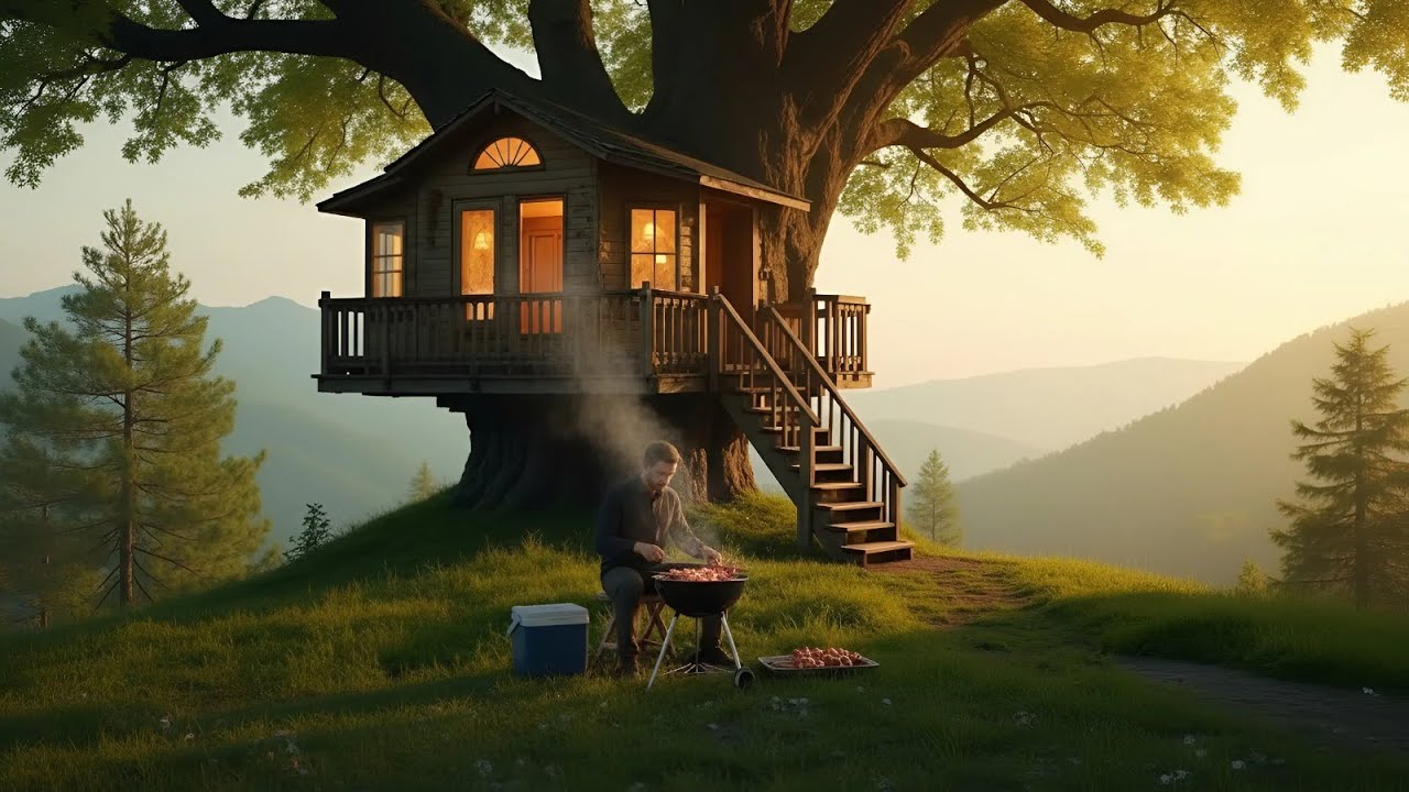Bushcraft Survival Shelter Built Between Two Trees | Simple Wild Forest Living