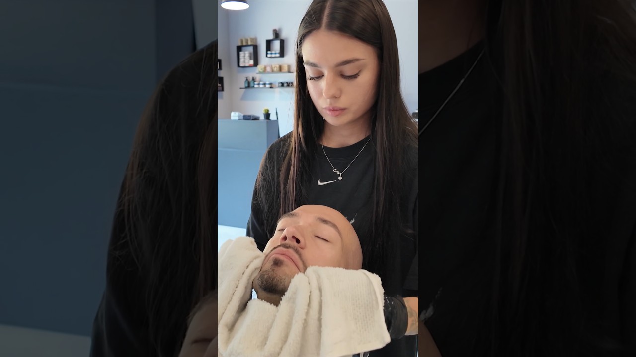 💈ASMR barbershop experience with owner Yulia #relax #relaxing #grooming #shave #ladybarber