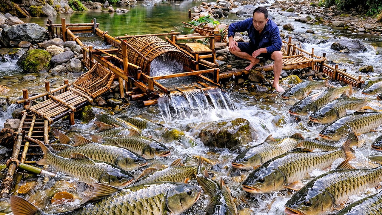 Solo Primitive Skills: Turning a Whole River Into a Massive Giant Fish Trap