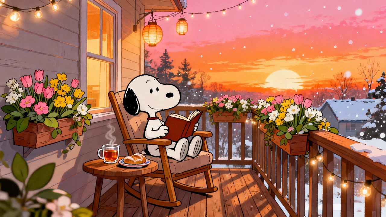 Spring Sunset with Snoopy 🌸 Cozy Lofi Jazz for Studying & Relaxing