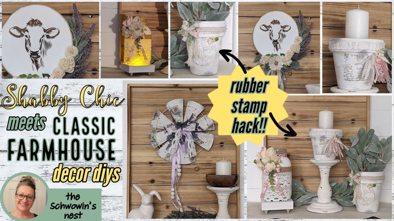 MUST SEE SHABBY CHIC MEETS FARMHOUSE DECOR IDEAS!!~Rubber Stamp Hack~Decoupage Windmill