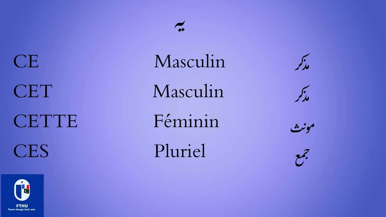 Delf A1 French Lesson 20 I Adjective démonstrative, ce cet cette et ces | French through hindi urdu