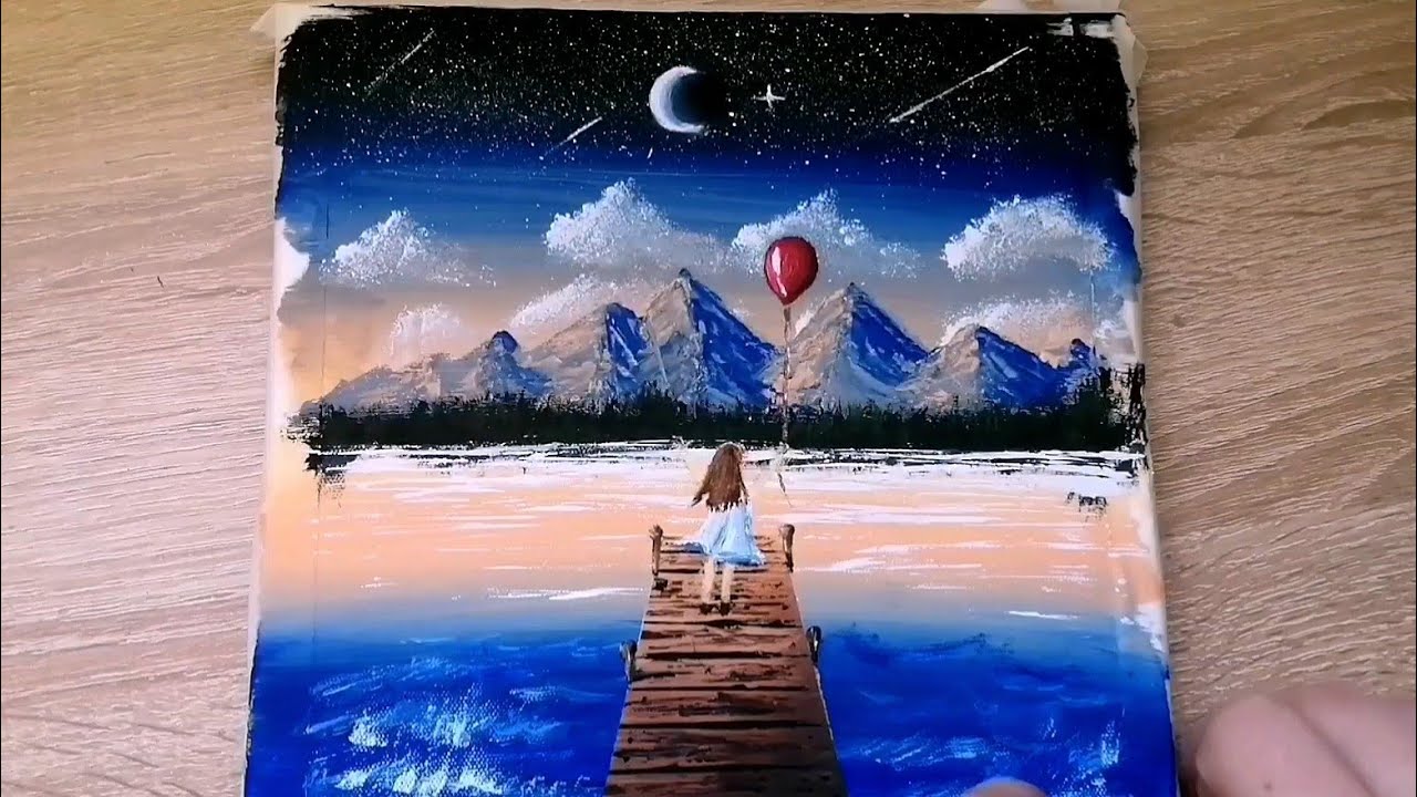 Akrilik Boya Deniz ve İskele Çalışması / Manzara Çizimi / Acrylic Painting #5