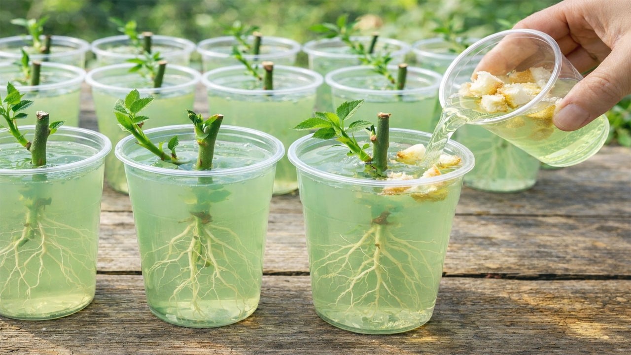 Не выбрасывайте срезанную розовую ветку!Посмотрите, как я размножила её, получив здоровое новое раст