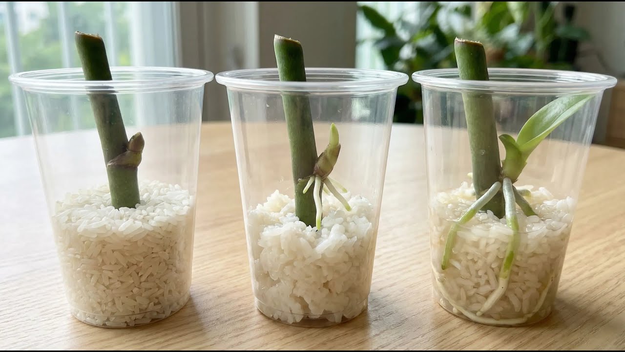 Just rice! The orchid unexpectedly sprouted and took root overnight.