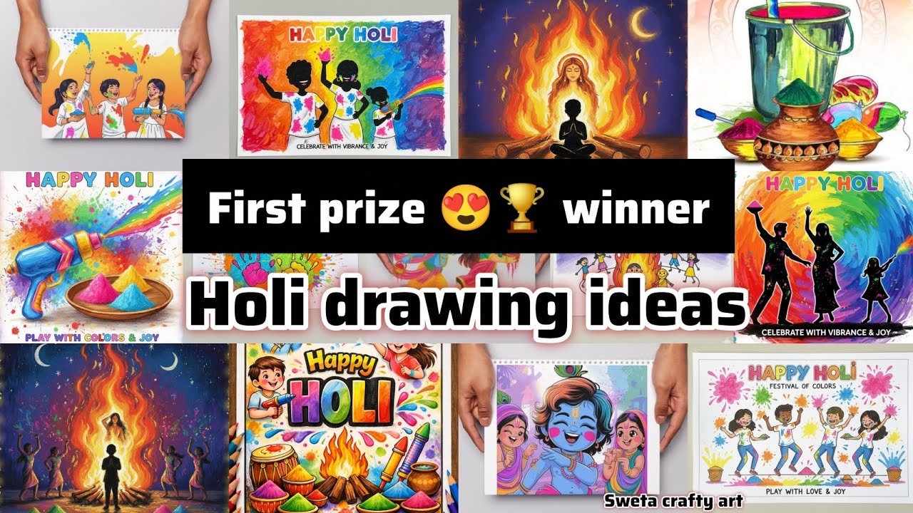 Easy Holi Drawing for School Competition | Holi Poster Drawing ideas | Holika Dehen Drawing Easy