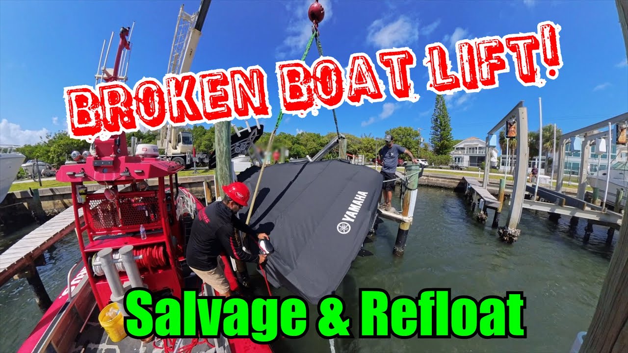 Broken Lift Leaves Jet Boat Hanging! Called In A Crane to Help Lift To Minimize Risk. #salvage #boat