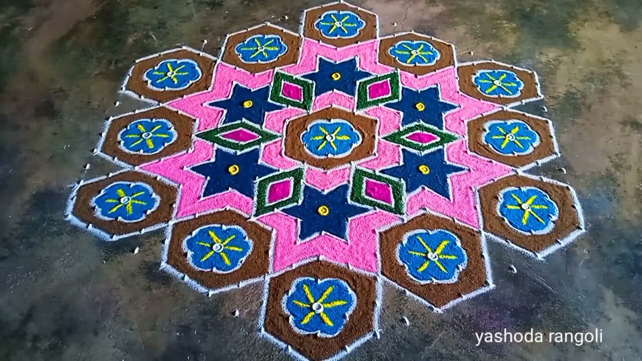 Ugadi festival special🌺 beautiful rangoli 21+11 dots🌺 easy rangoli design