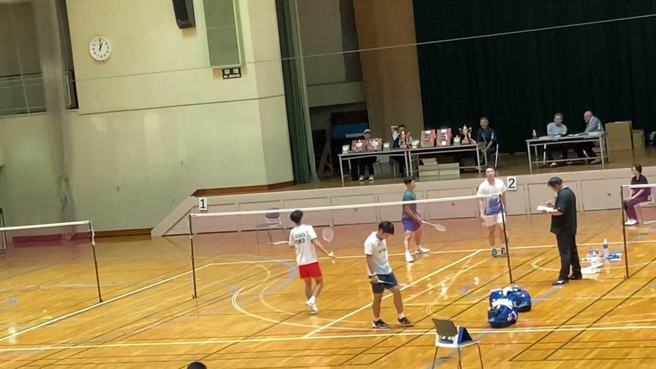 【※終盤のみ、画ブレあり】令和6年度新潟日報杯バドミントン 男子ダブルス決勝 中山選手、柴田選手(ヨネックス)対小林選手、五十嵐選手(サイトウスホーツ、白根羽球連盟)ラリー間カット