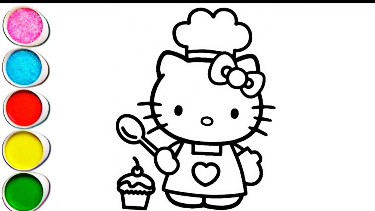 Beautiful Chef Hello Kitty Drawing for kids, Painting & Coloring for kids Toddlers_ Kids Art