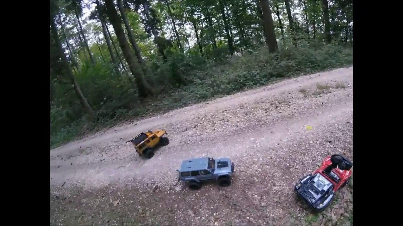 DF-4J XXL und Axial SCX10 beim Crawlen im Wald
