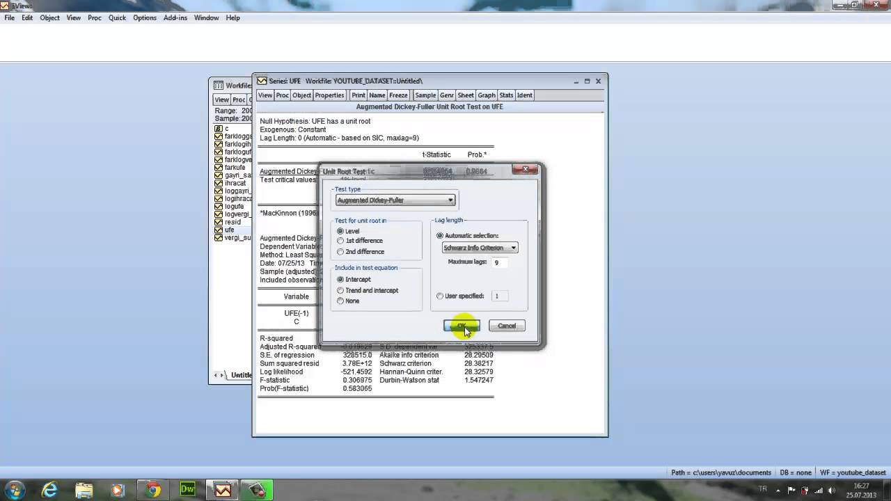 Eviews Augmented Dickey Fuller Birim Kök Testi