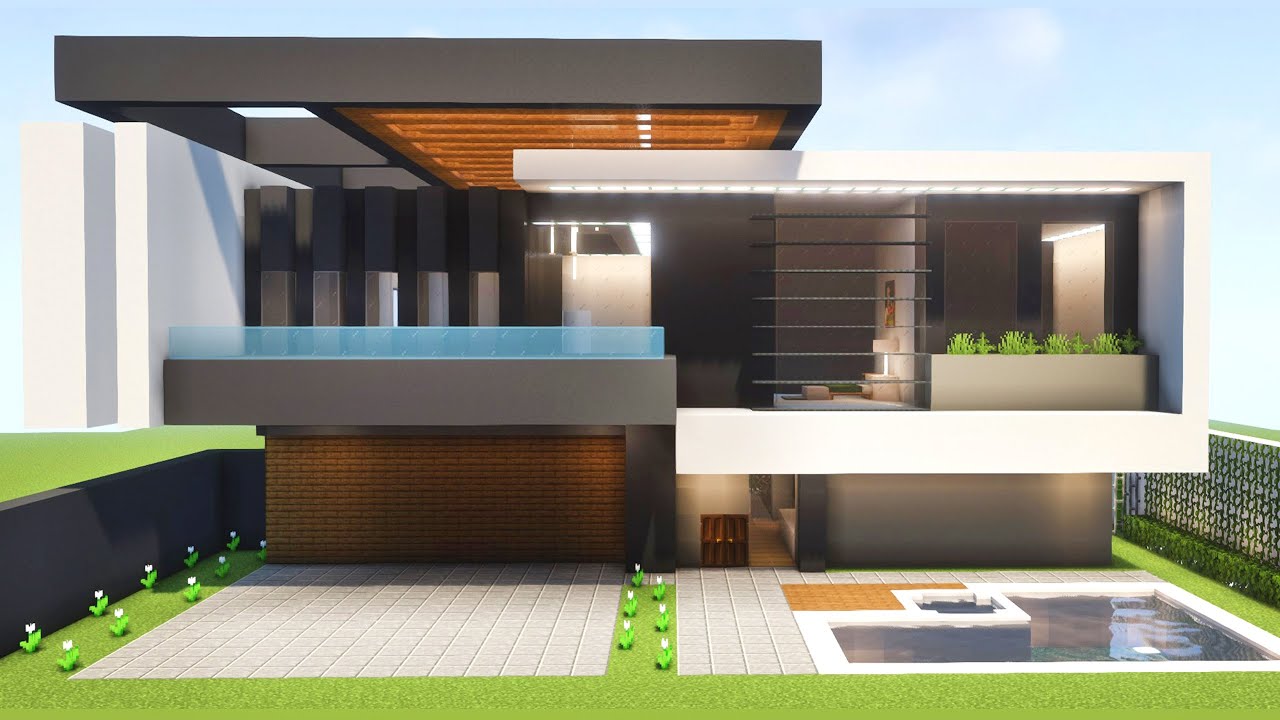 Minecraft Tutorial - Como fazer uma Mans&atilde;o Moderna com piscina - Manyacraft