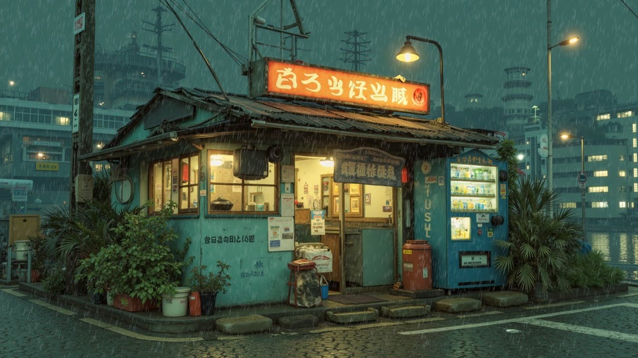Japanese Neon Lofi Rain ~ Уютные зимние биты для учебы и сна