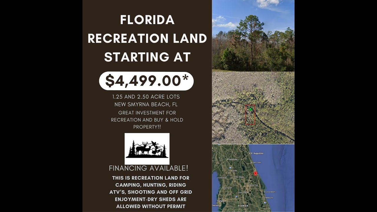 FLORIDA RECREATION LAND-NEW SMYRNA BEACH 1.25 OR 2.50 ACRES! OFF GRID LAND TO CAMP, HUNT OR ATV!