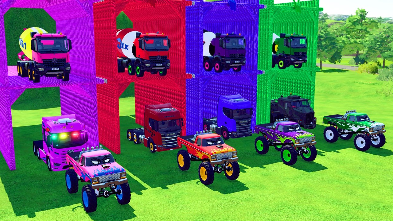 ALL EMERGENCY VEHICLES, POLICE CARS, EXCAVATOR, MAN TRUCK TRANSPORT TO GARAGE with Colors - FS22
