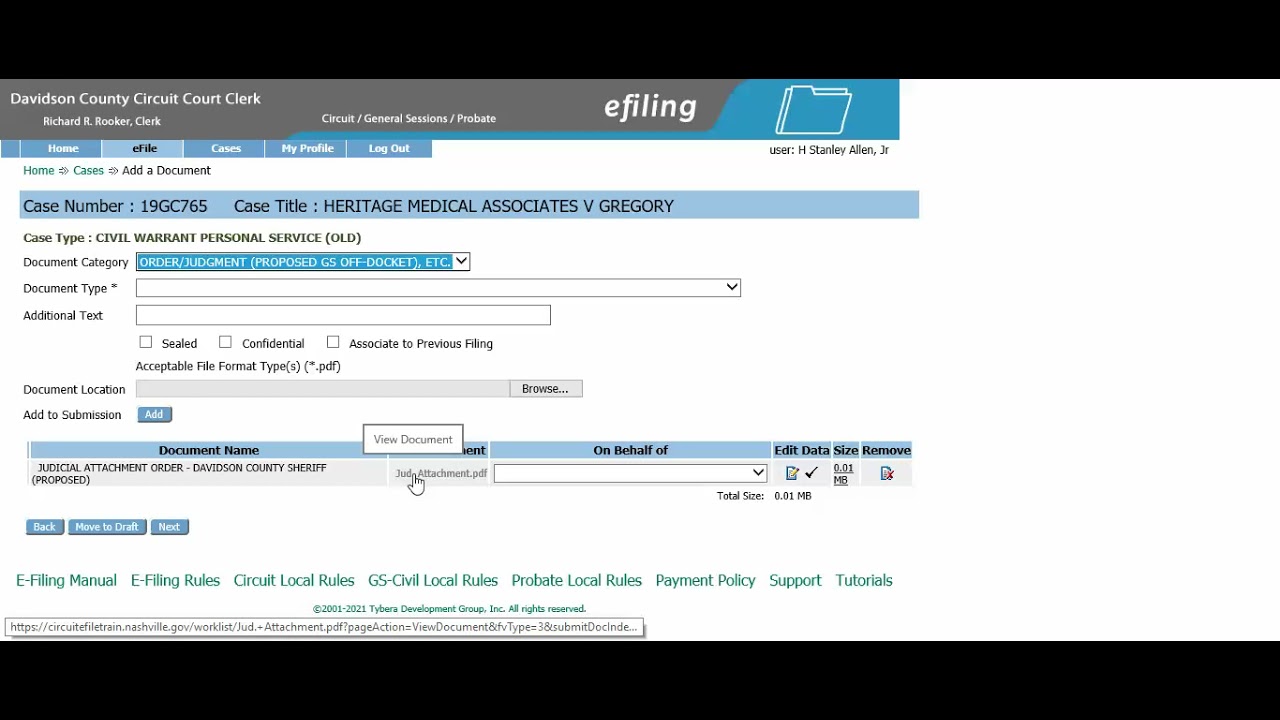 How To E-File A Proposed Judicial Attachment Order