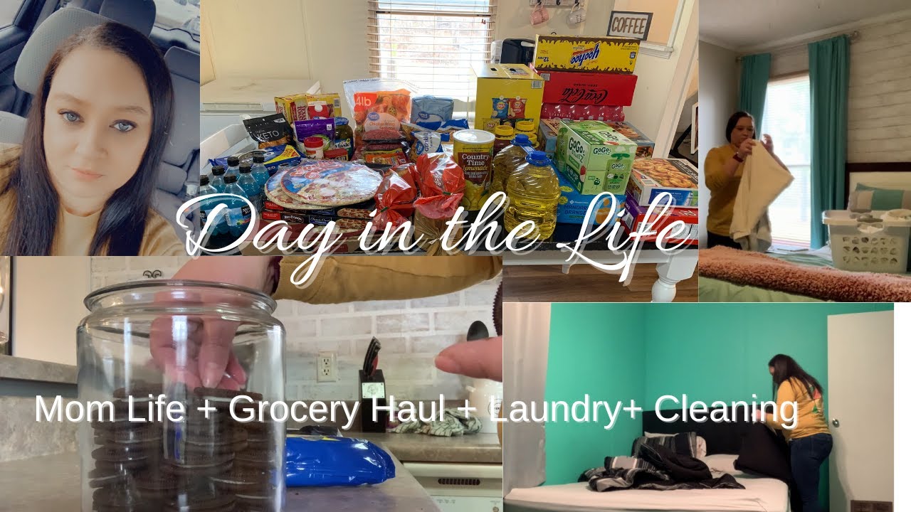 DAY IN THE LIFE| Single Mom Mobile Home Homemaking| Mom Life+ Grocery Haul+ Organizing+ Cleaning|