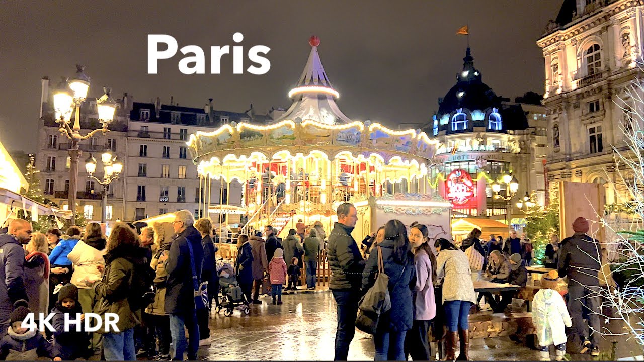 Paris France, Christmas walking in Paris, Around Hotel de ville de Paris - 4K HDR 60 fps
