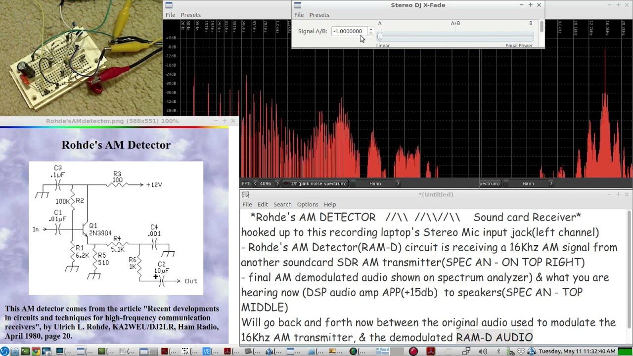 Rohde's AM Detector circuit - LIVE DEMO - HiFi wideband audio demodulation test