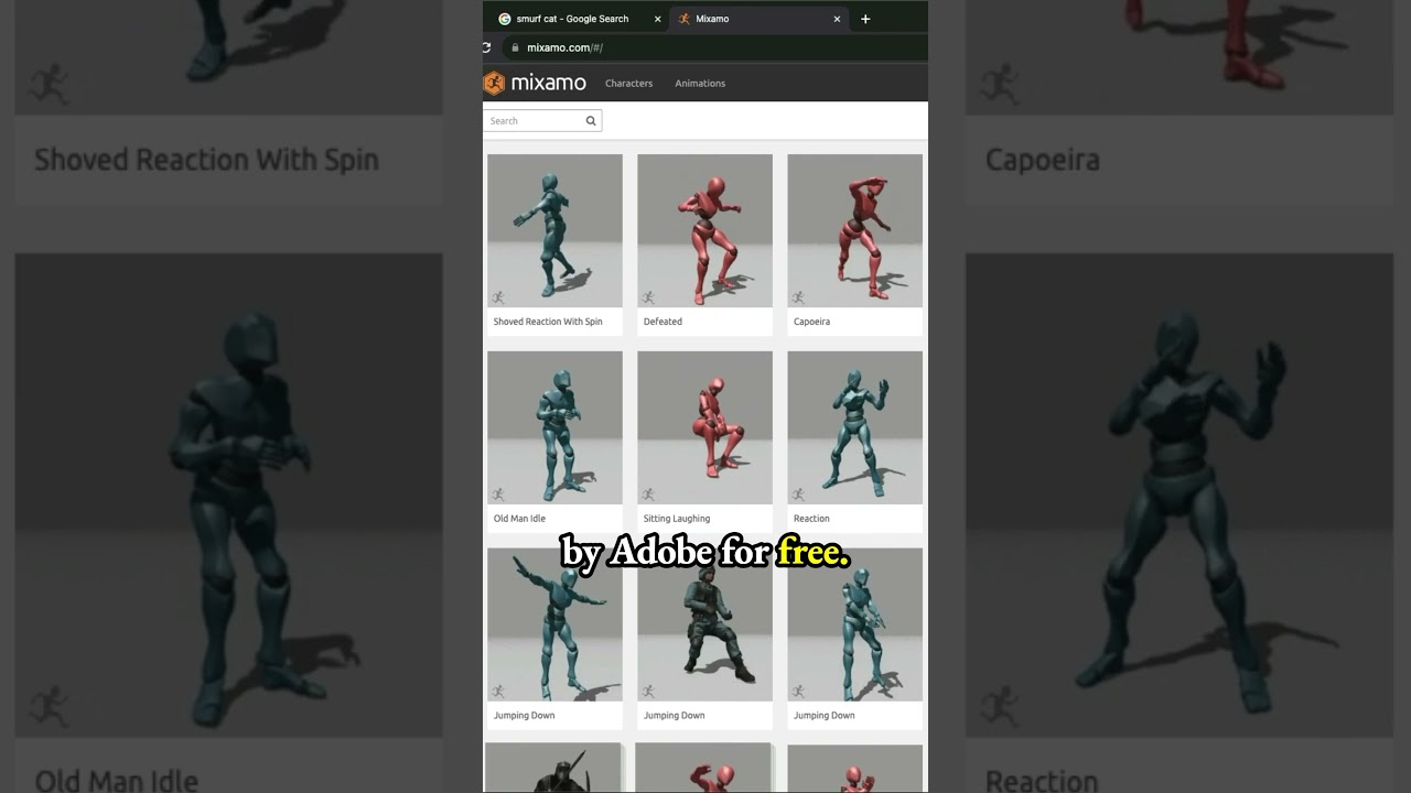 Auto Rig & Animate 3D Characters Free in Mixamo - Smurf Cat meme - low poly model game in Blender