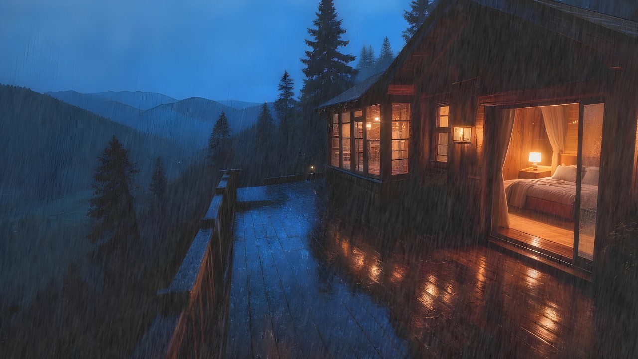 Heavy Rain Sounds for Sleeping | Cozy Forest Cabin Rain at Night