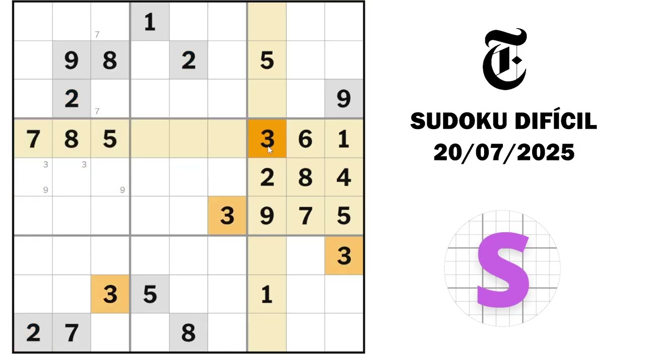 Como Resolver o Sudoku Difícil do New York Times – 20/07/2025 | Passo a Passo Explicado
