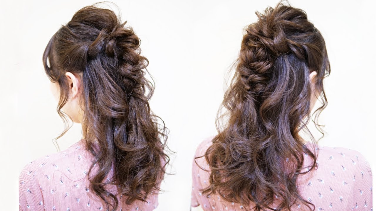 ☆かわいいハーフアップのヘアアレンジ！三つ編みがポイントです！Hair styling Hair arrangement 头发　헤어EASY Updo Hairstyle  ผม