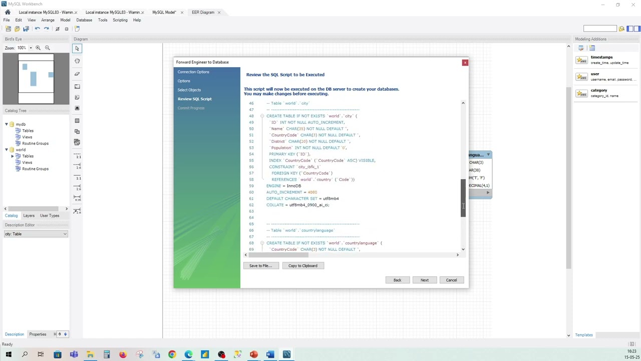6-Génération du script SQL  Reverse & Forward Engineering avec MySQL Workbench
