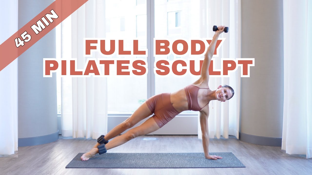 45 MIN FULL BODY PILATES SCULPT WITH WEIGHTS | TONE x STRENGTH | At-Home Mat Pilates