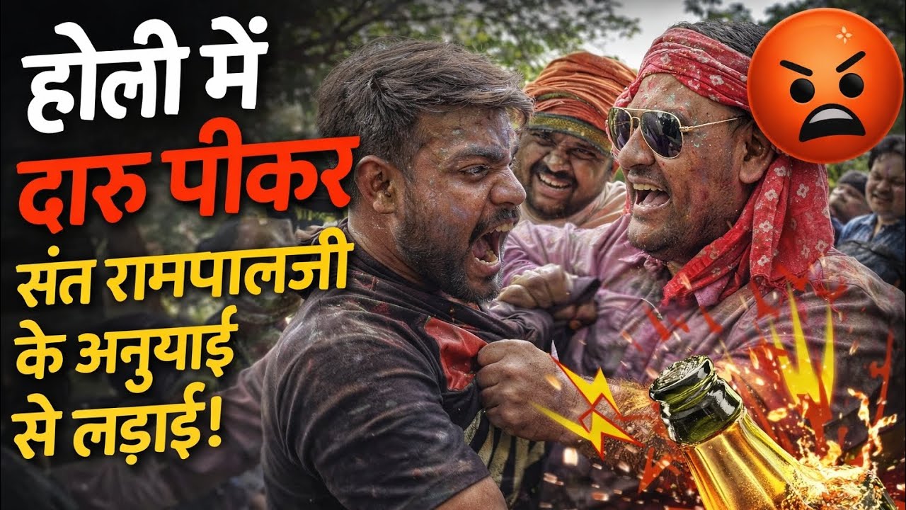 होली में दारू 🍺पी कर संत रामपाल जी के अनुयाई से लड़ाई🤬 दारू फट गई #saintrampalji #holi #happyholi
