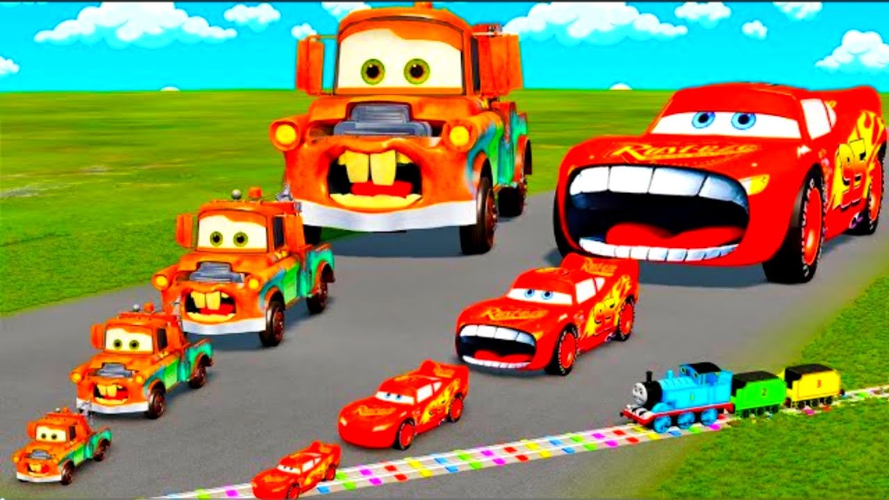 Monster Truck Lightning McQueen vs Trains: Big & Small Showdown in BeamNG.drive 264