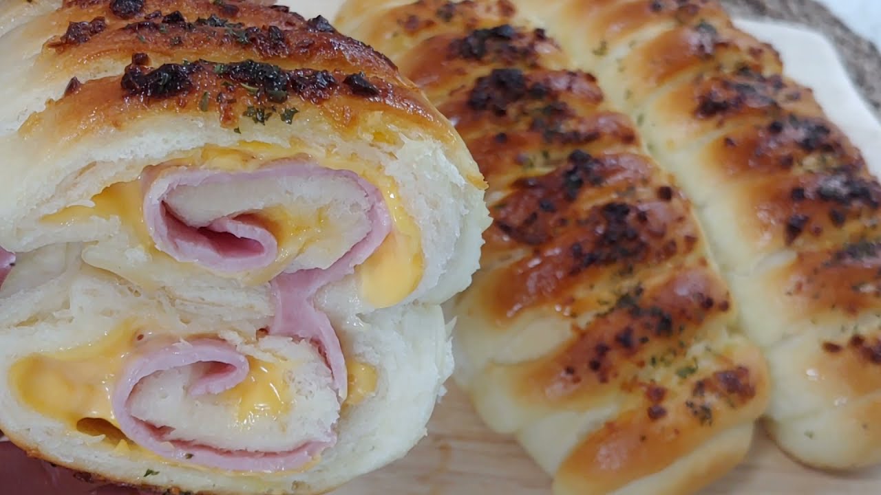 쫀득고소 햄치즈빵 만들기:간단한 손반죽:마늘빵: Garlic sauce ham and cheese bread