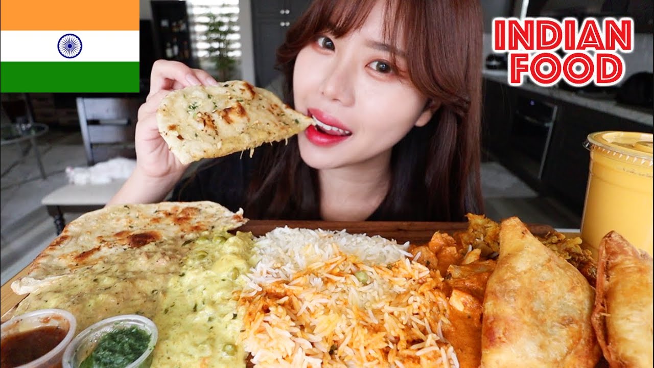 ИНДИЙСКАЯ ЕДА МУКБАНГ 먹방 ЕСТЬ РУКАМИ Вегги Корма, Алу Гоби, Курица Тикка Масала, Самоса, Наан