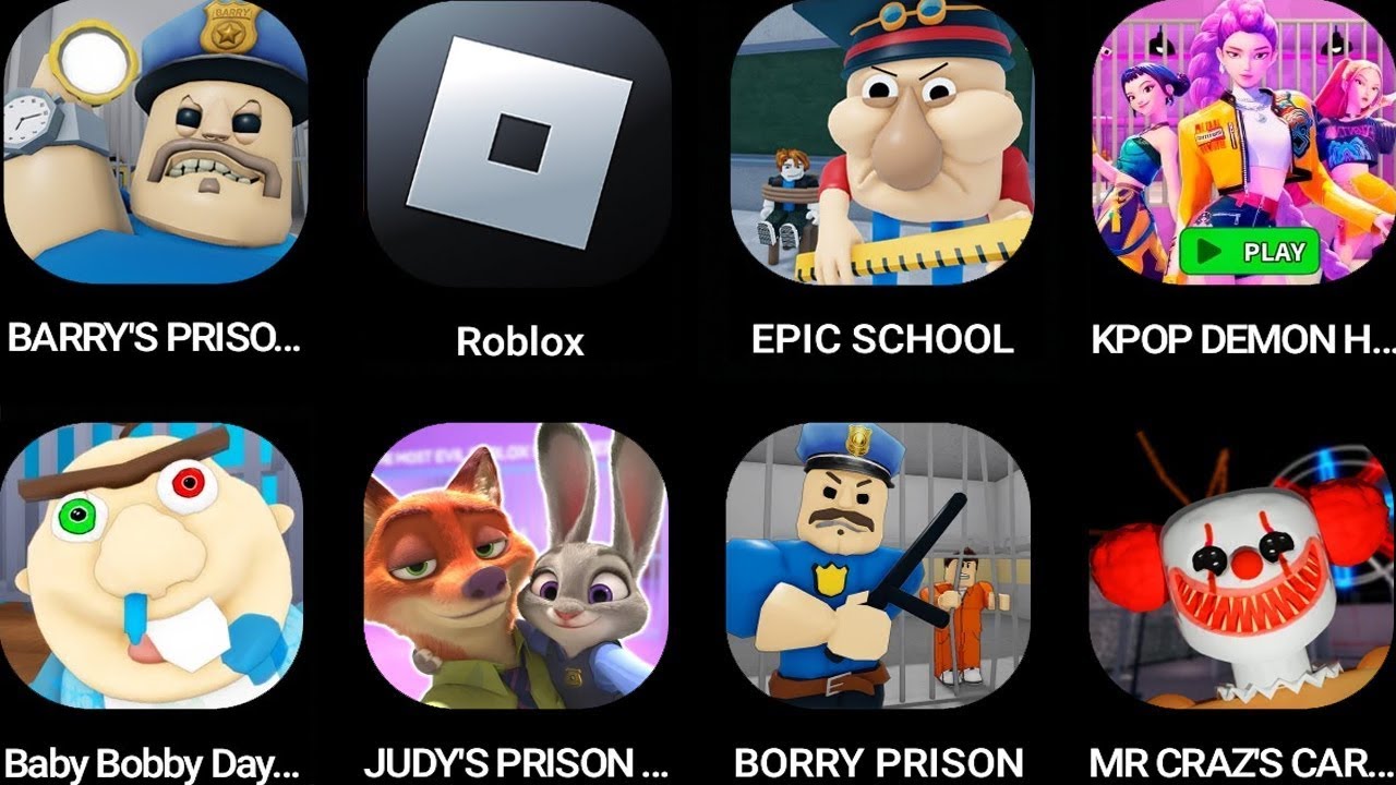 ROBLOX,BARRY'S PRISON RUN!,Papa Pizza's Pizzeria!,TRASH MONSTER OBBY!,67'S PRISON RUN!...