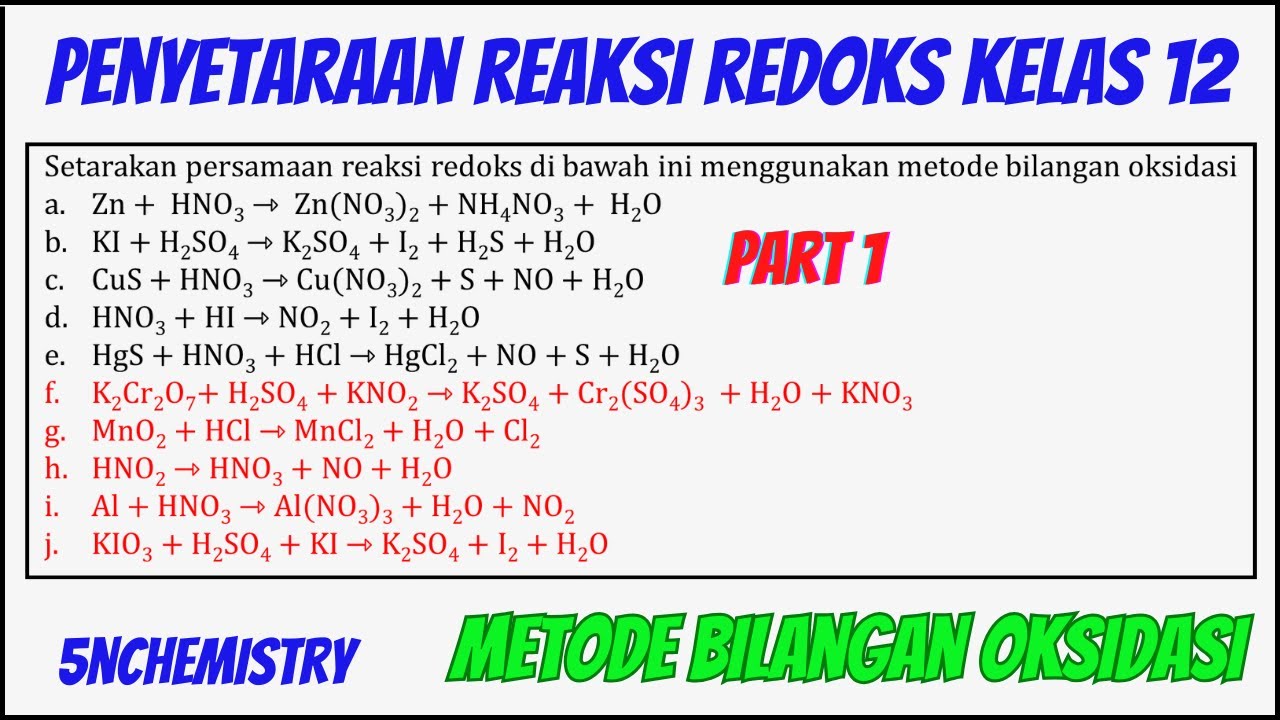 Penyetaraan Reaksi Redoks Kelas 12 Cara Biloks || Part 1